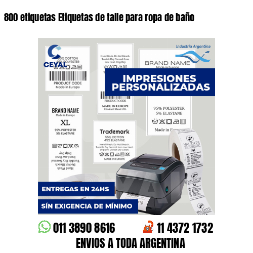800 etiquetas Etiquetas de talle para ropa de baño