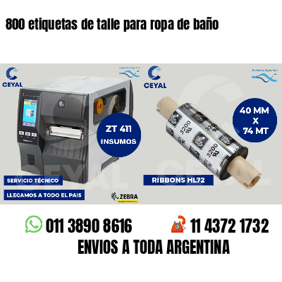 800 etiquetas de talle para ropa de baño