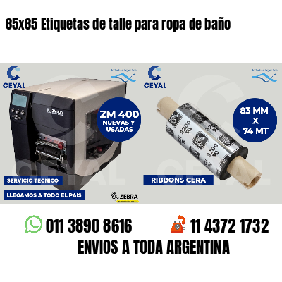 85x85 Etiquetas de talle para ropa de baño