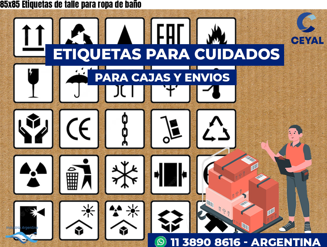 85×85 Etiquetas de talle para ropa de baño