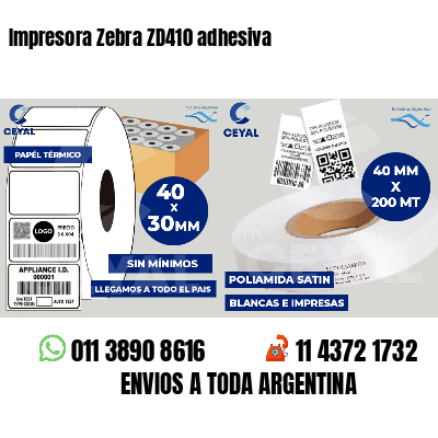 Impresora Zebra ZD410 adhesiva