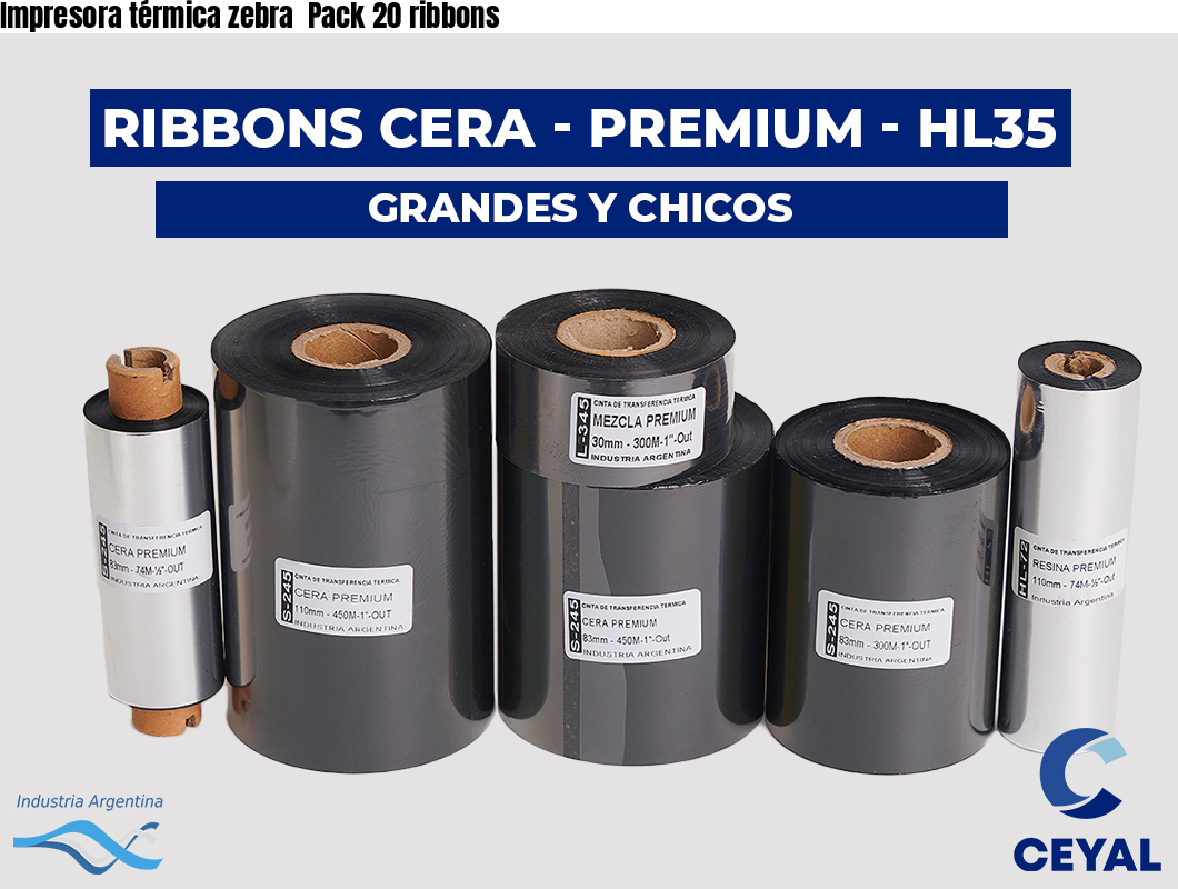 Impresora térmica zebra Pack 20 ribbons