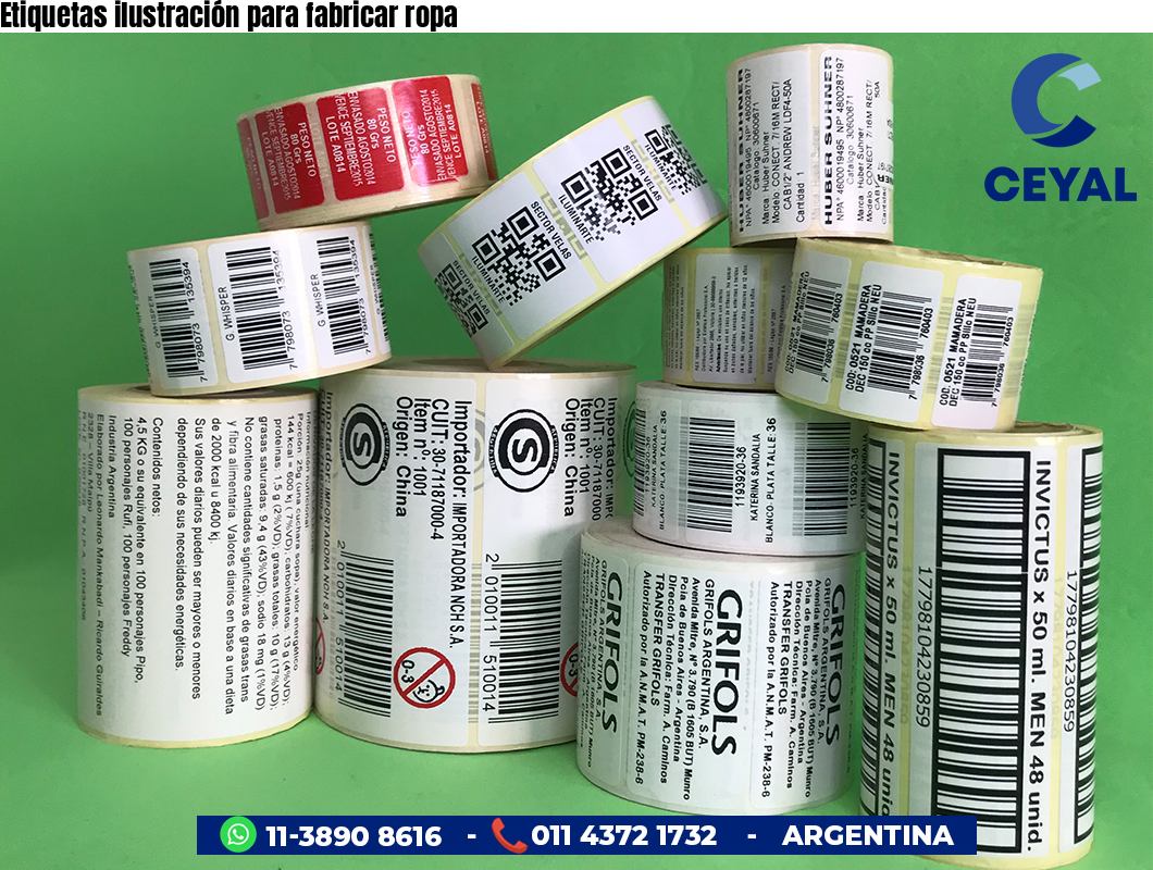 Etiquetas ilustración para fabricar ropa