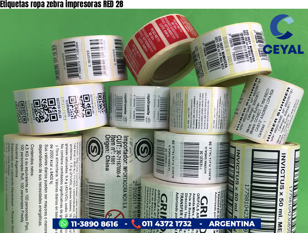 Etiquetas ropa zebra impresoras RED 28
