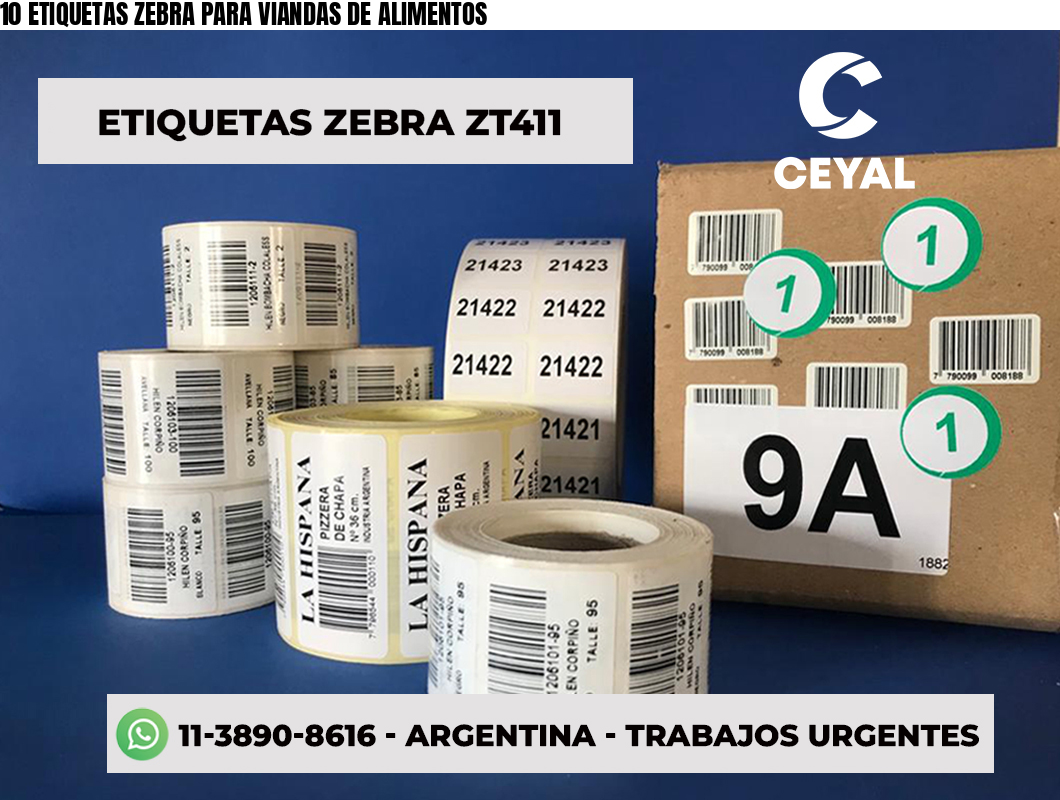 10 ETIQUETAS ZEBRA PARA VIANDAS DE ALIMENTOS
