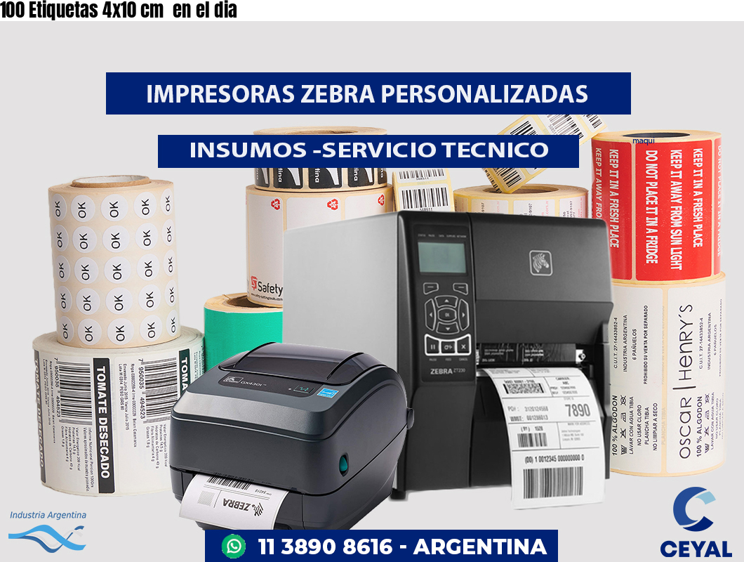 100 Etiquetas 4x10 cm  en el dia