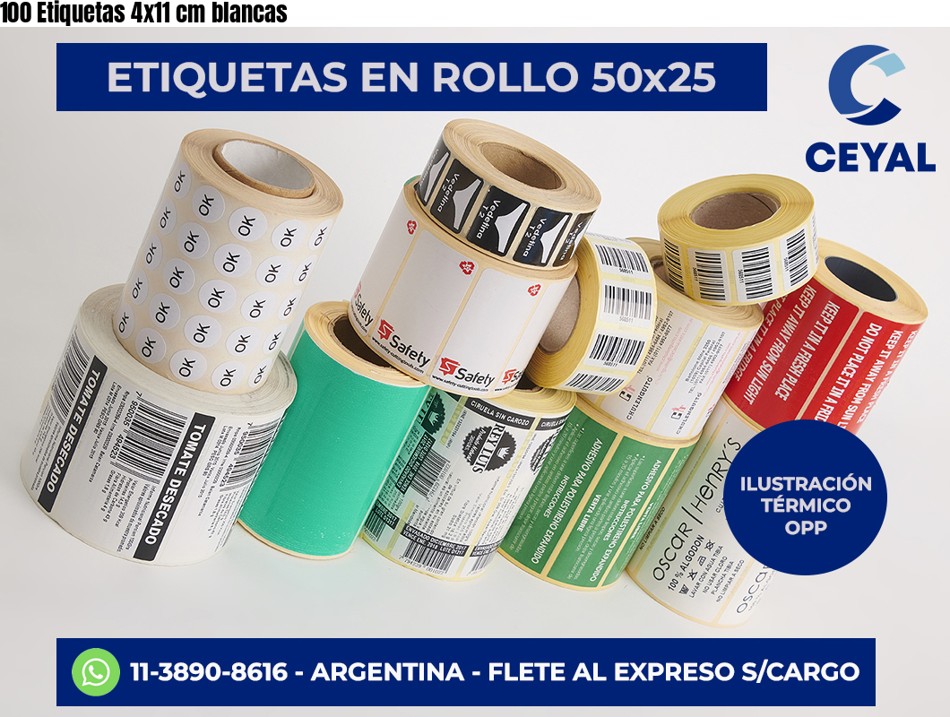 100 Etiquetas 4×11 cm blancas