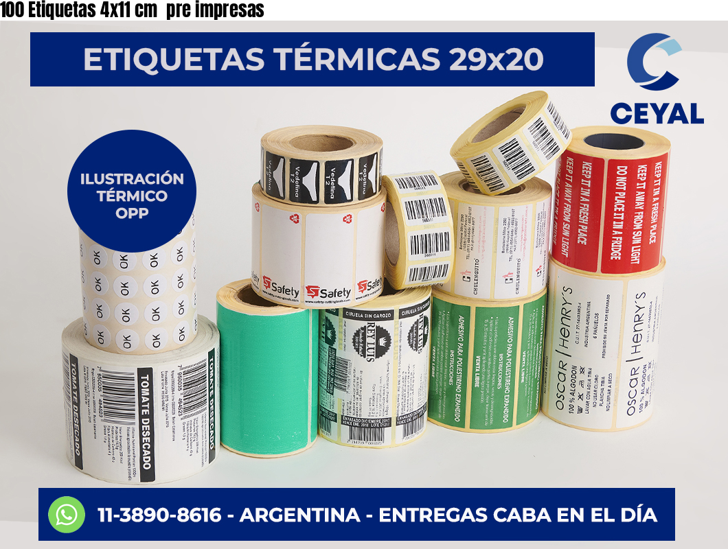100 Etiquetas 4×11 cm  pre impresas