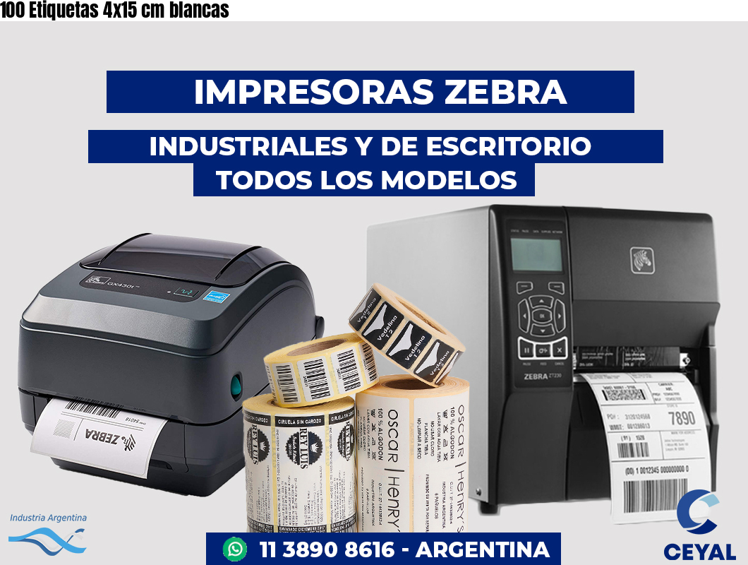 100 Etiquetas 4x15 cm blancas