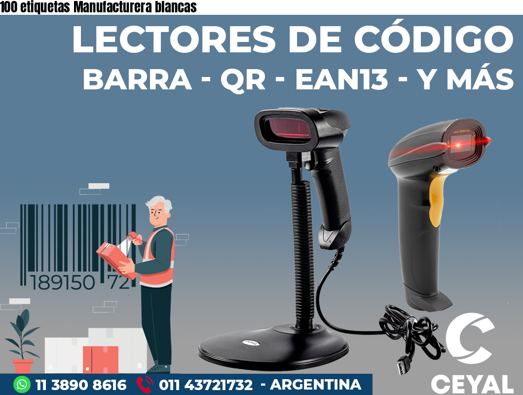 100 etiquetas Manufacturera blancas