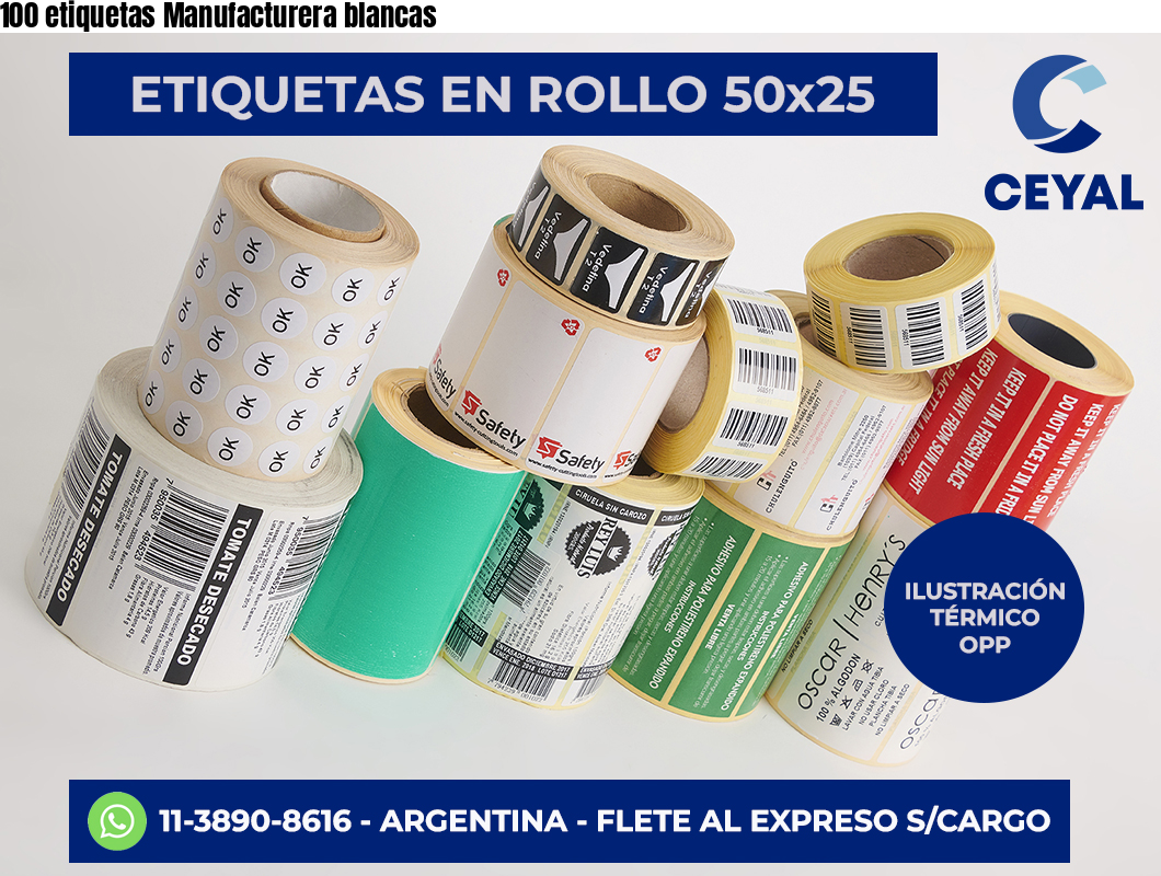 100 etiquetas Manufacturera blancas