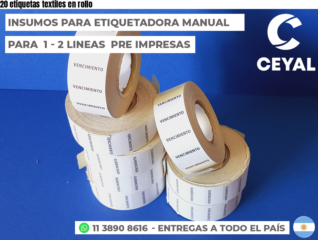 20 etiquetas textiles en rollo