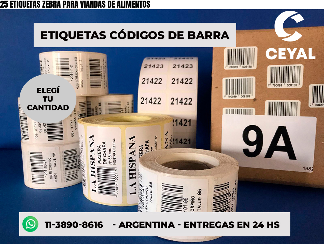 25 ETIQUETAS ZEBRA PARA VIANDAS DE ALIMENTOS