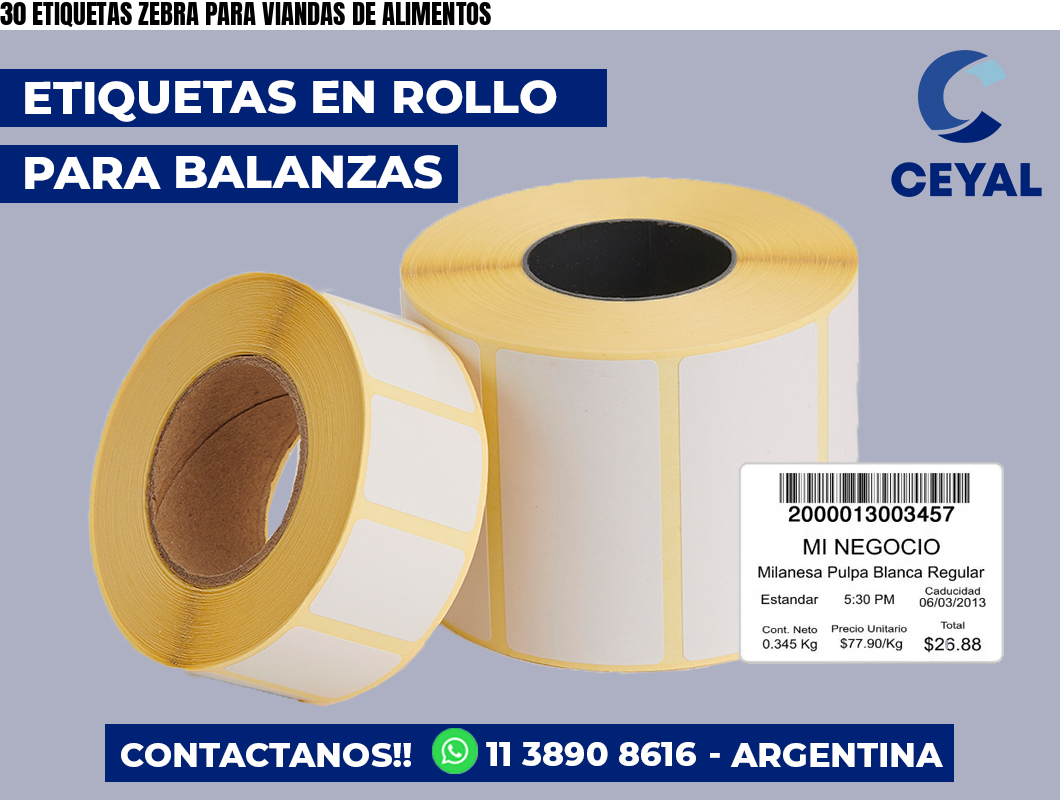 30 ETIQUETAS ZEBRA PARA VIANDAS DE ALIMENTOS