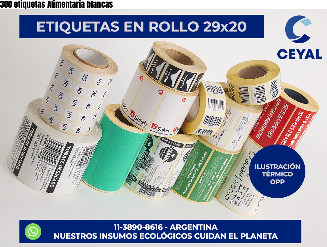 300 etiquetas Alimentaria blancas