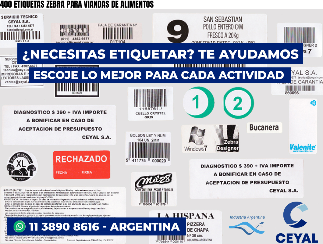 400 ETIQUETAS ZEBRA PARA VIANDAS DE ALIMENTOS