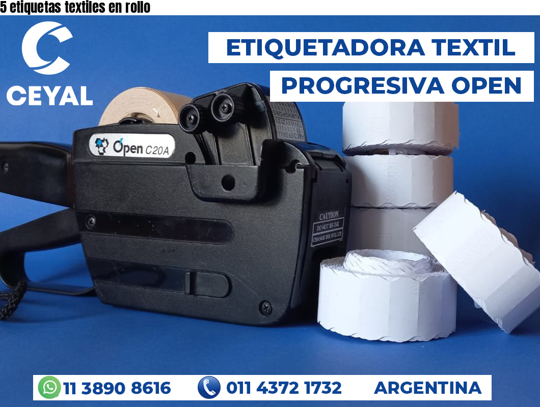 5 etiquetas textiles en rollo