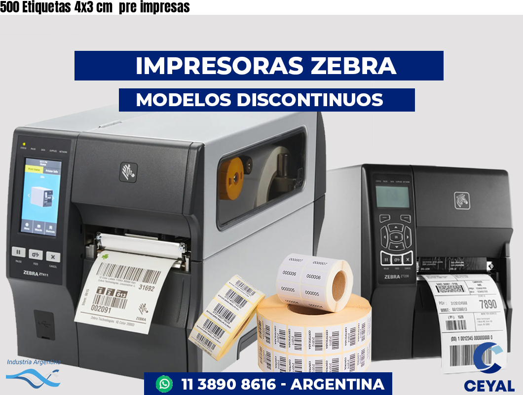 500 Etiquetas 4x3 cm pre impresas