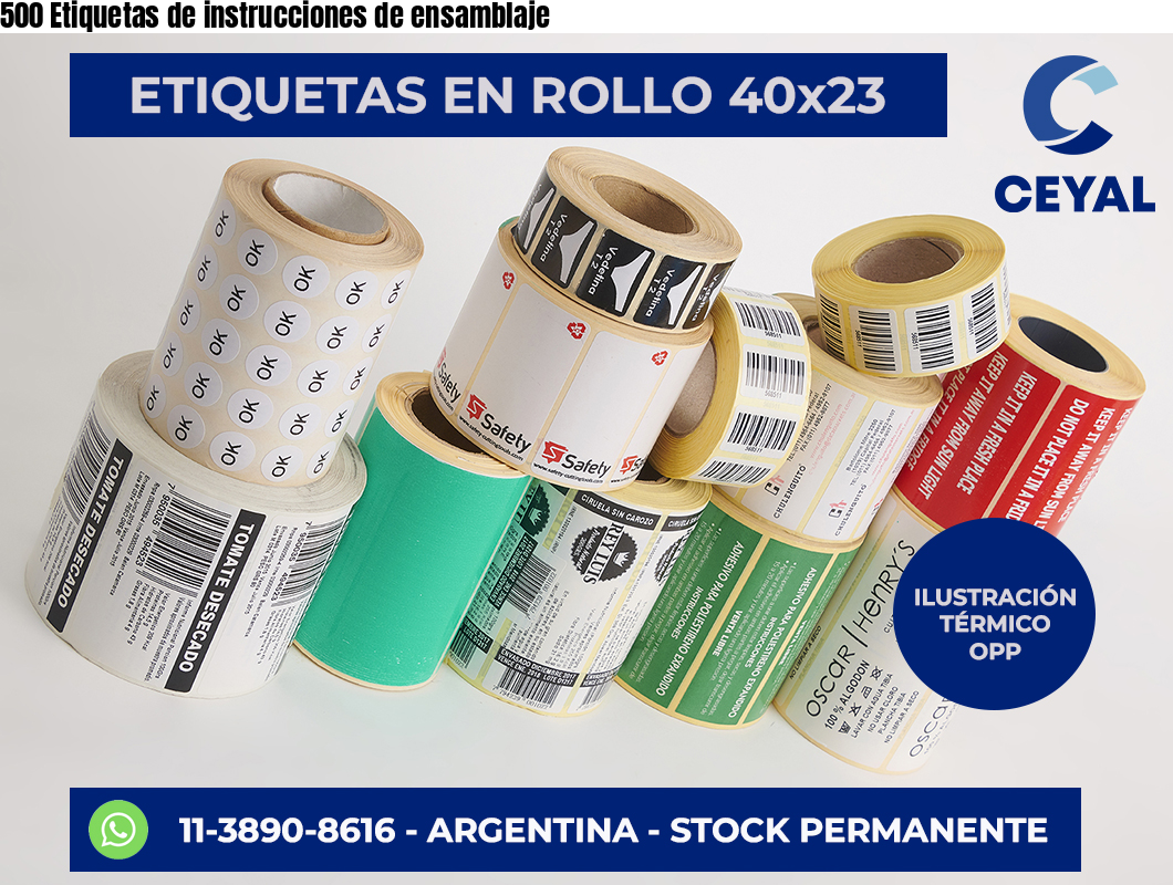 500 Etiquetas de instrucciones de ensamblaje