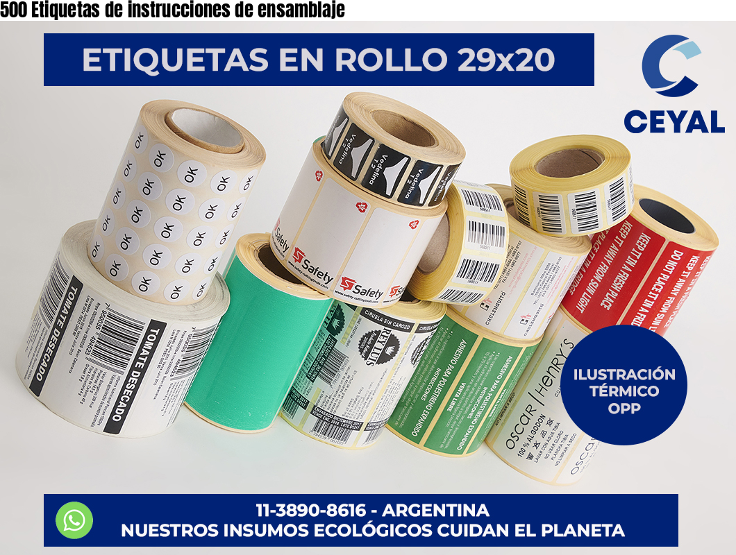 500 Etiquetas de instrucciones de ensamblaje