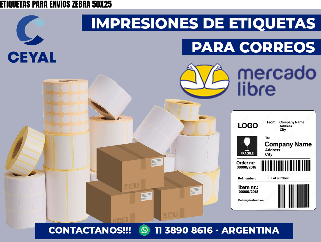ETIQUETAS PARA ENVÍOS ZEBRA 50X25