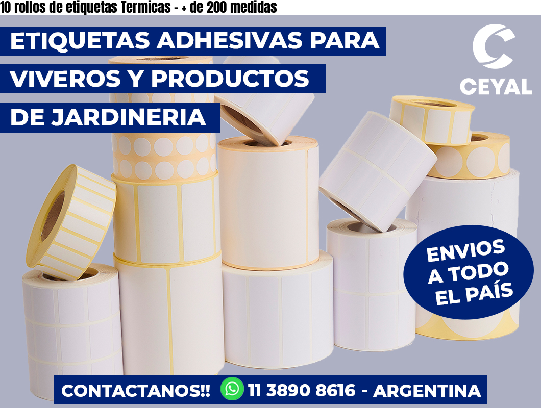 10 rollos de etiquetas Termicas - + de 200 medidas