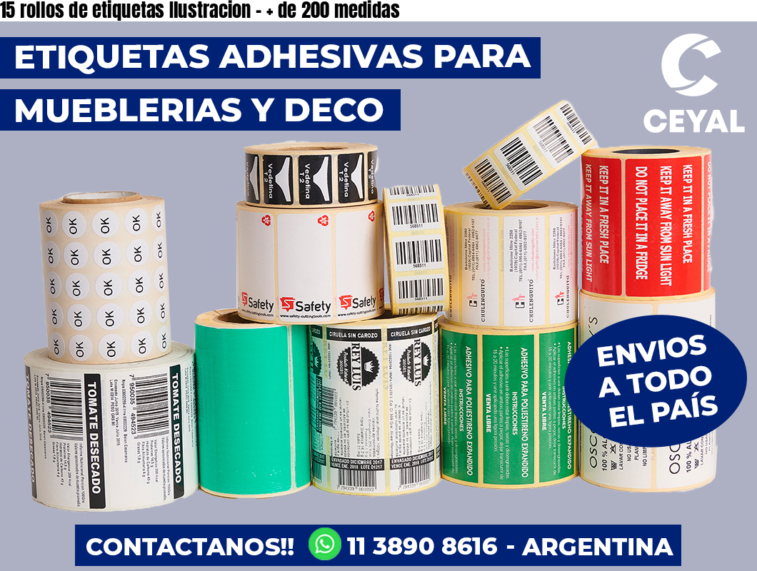 15 rollos de etiquetas Ilustracion - + de 200 medidas