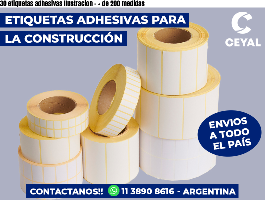 30 etiquetas adhesivas Ilustracion - + de 200 medidas