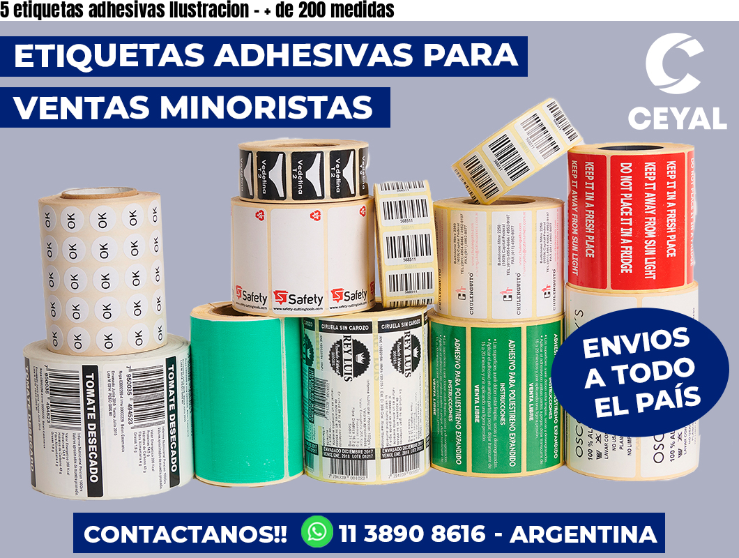 5 etiquetas adhesivas Ilustracion – + de 200 medidas