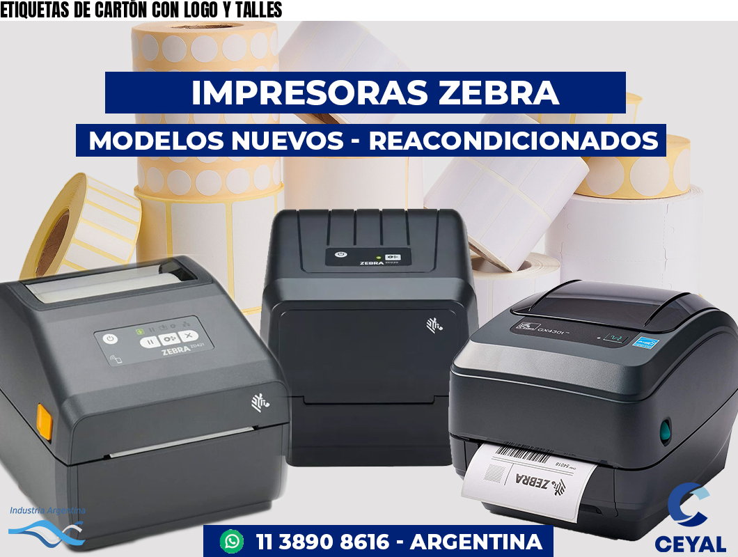 ETIQUETAS DE CARTÓN CON LOGO Y TALLES