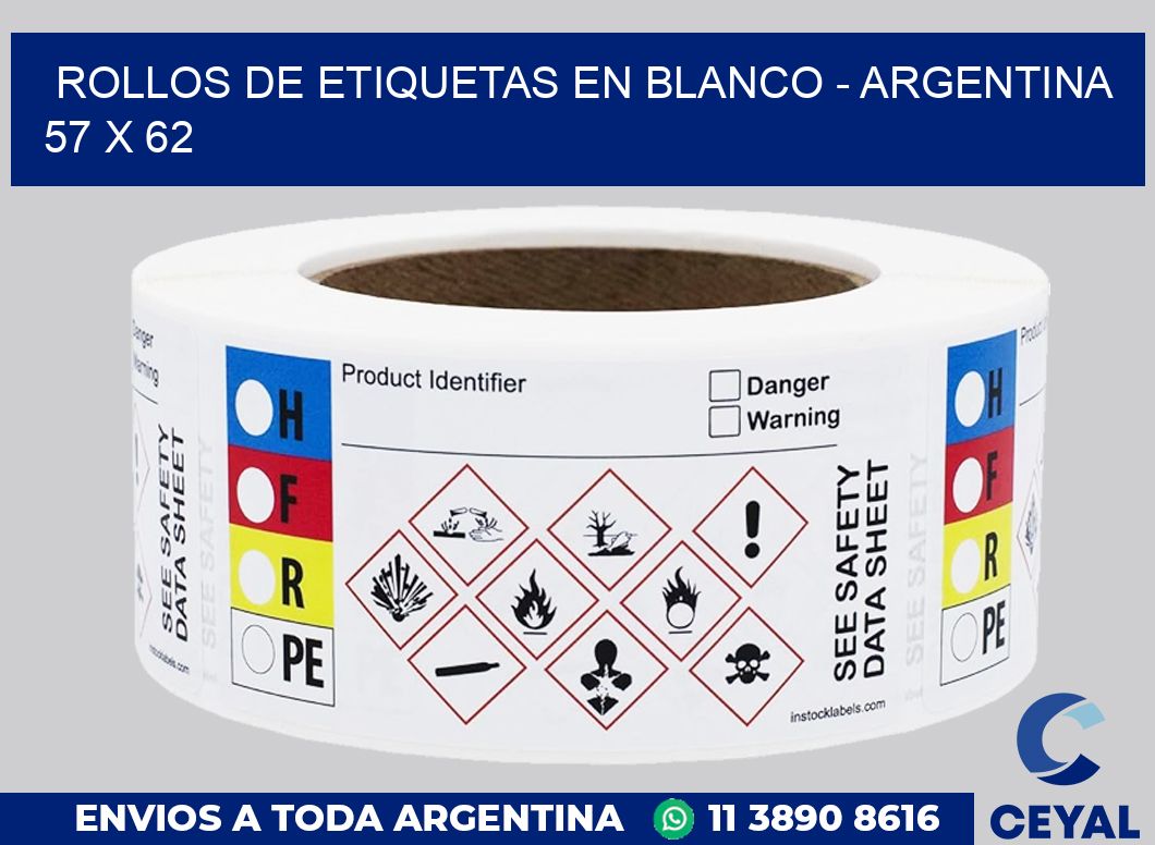 Rollos de etiquetas en blanco – Argentina 57 x 62