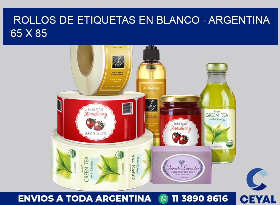 Rollos de etiquetas en blanco – Argentina 65 x 85