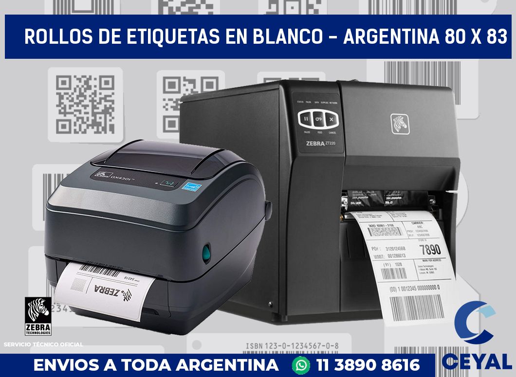 Rollos de etiquetas en blanco - Argentina 80 x 83