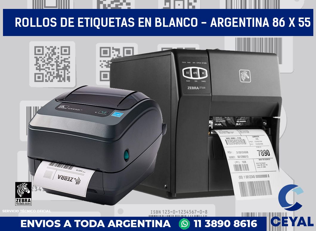 Rollos de etiquetas en blanco - Argentina 86 x 55