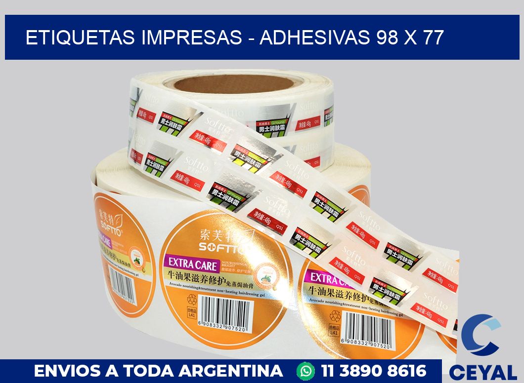 etiquetas impresas – Adhesivas 98 x 77