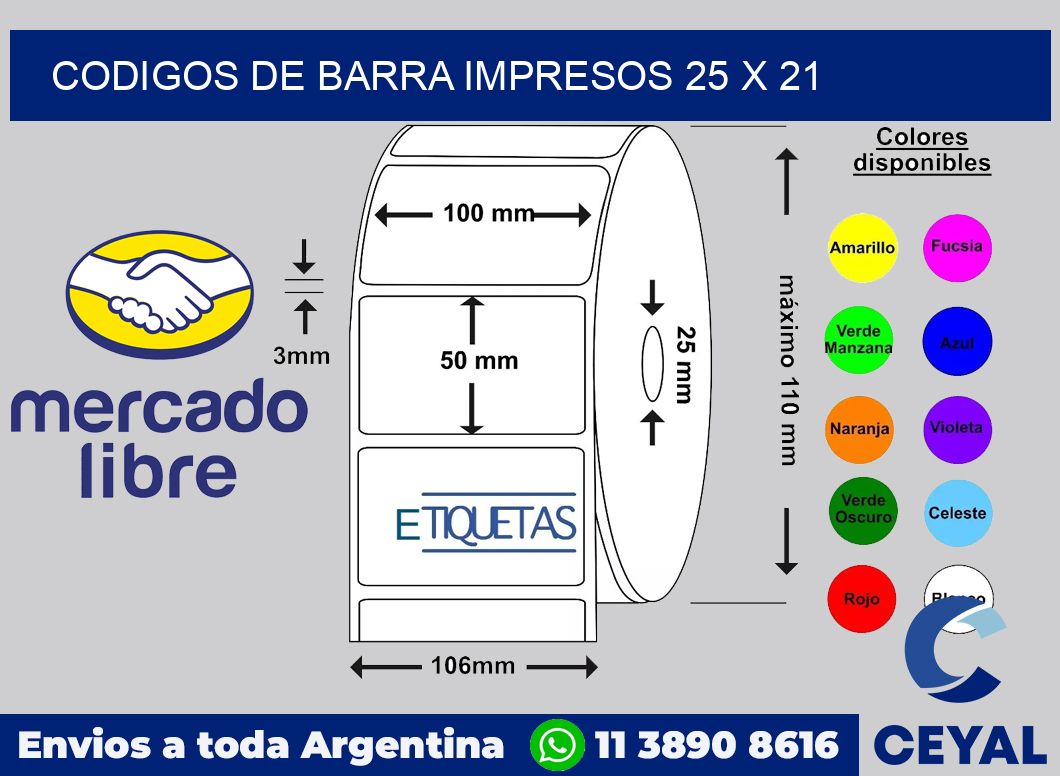 Codigos de barra impresos 25 x 21