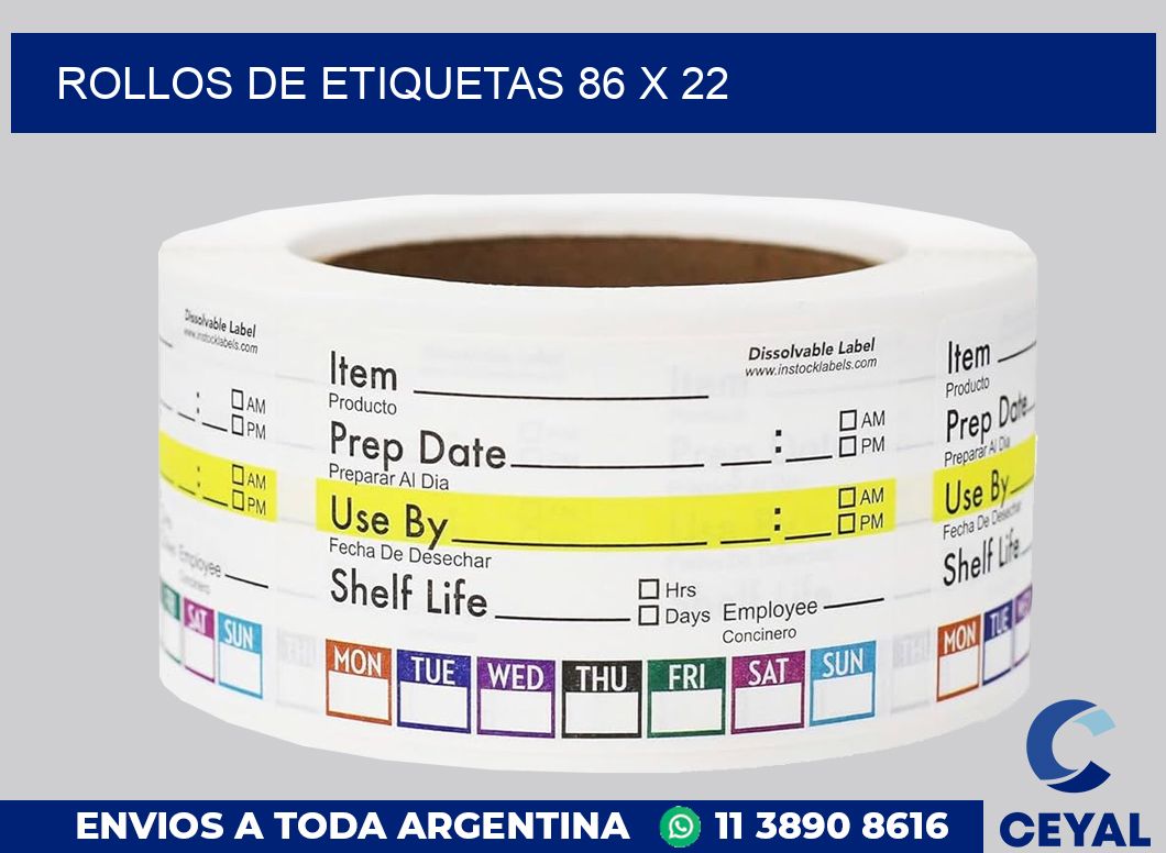 rollos de etiquetas 86 x 22