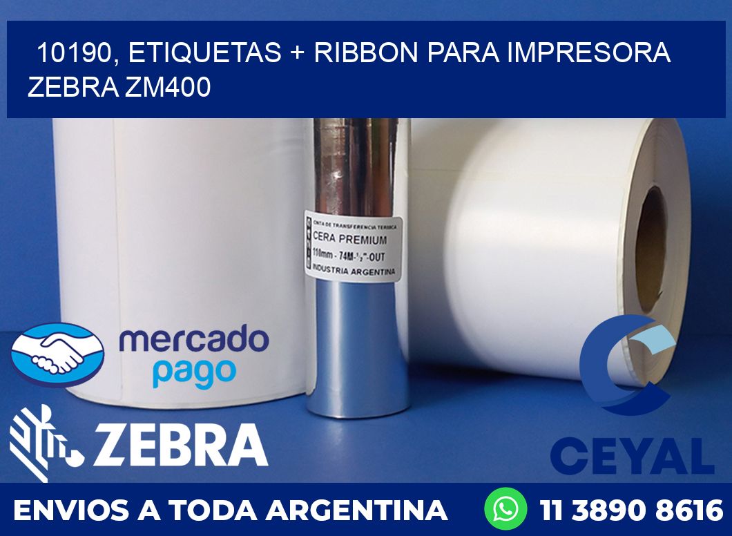 10190, etiquetas + ribbon para impresora zebra ZM400