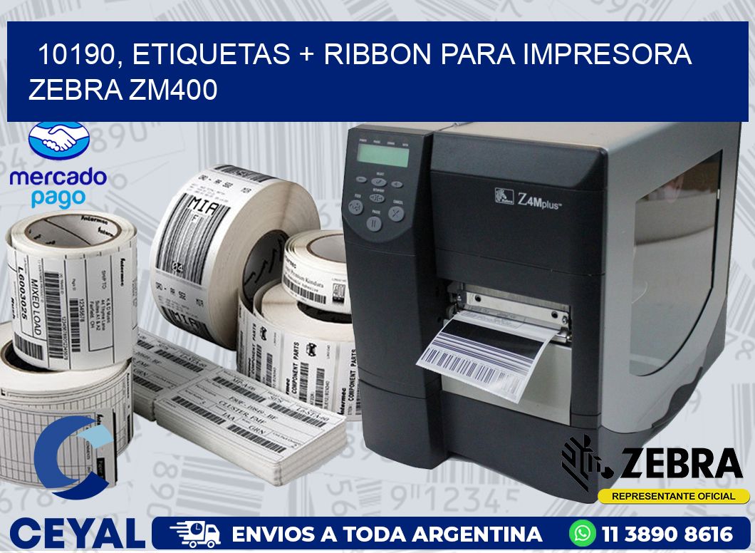 10190, etiquetas + ribbon para impresora zebra ZM400