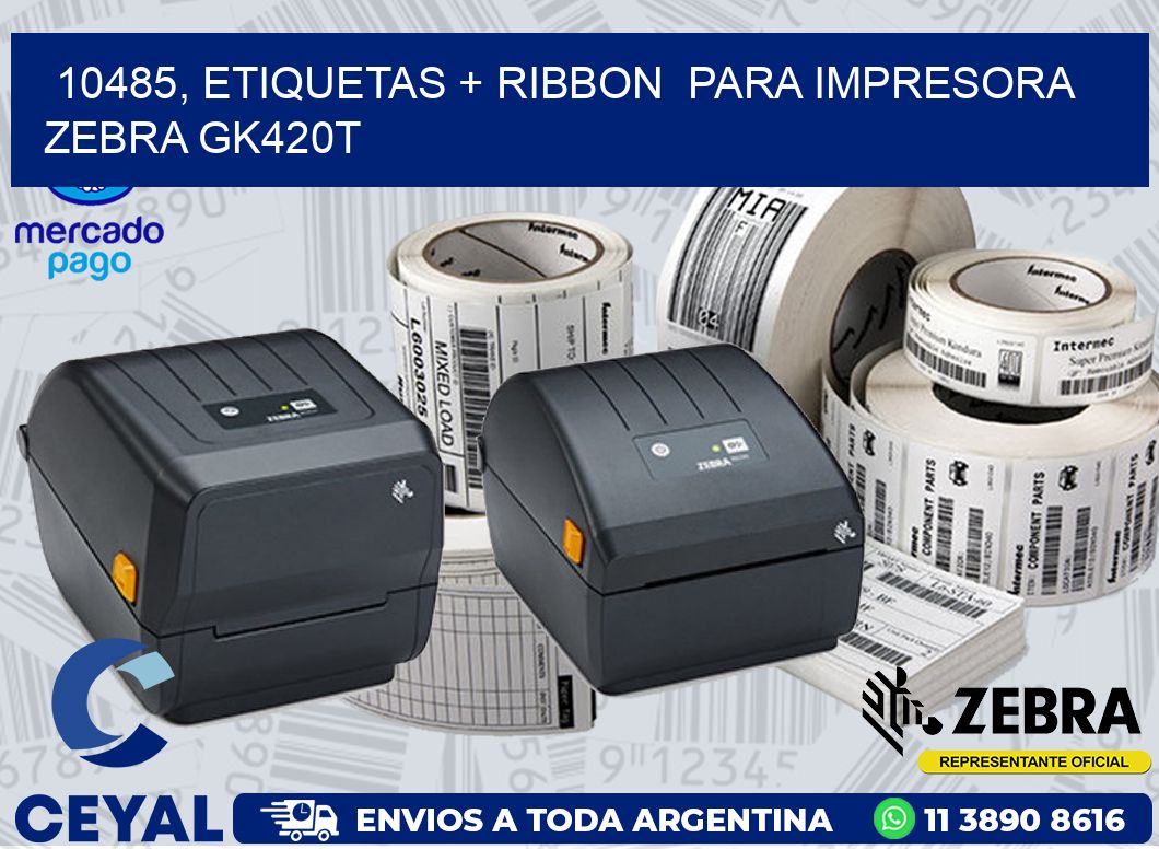 10485, etiquetas + ribbon  para impresora zebra GK420T