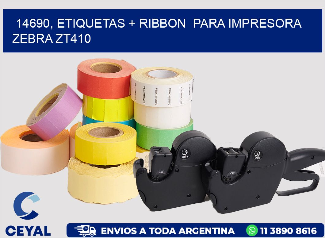 14690, etiquetas + ribbon para impresora zebra ZT410