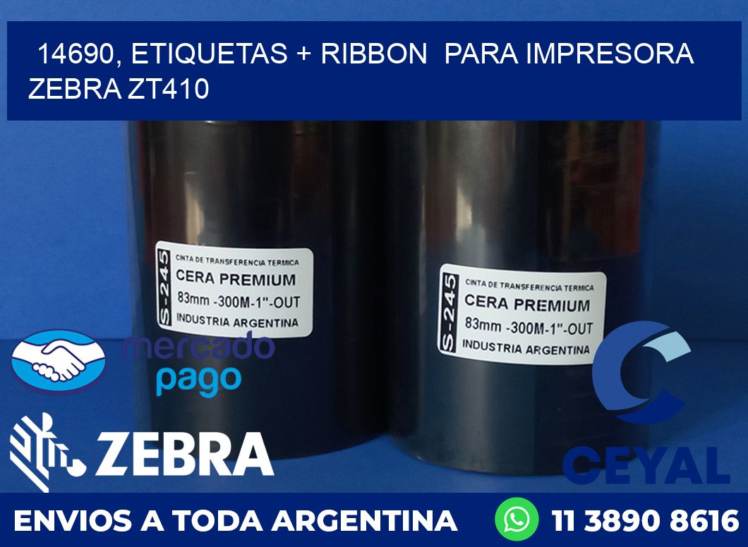 14690, etiquetas + ribbon para impresora zebra ZT410