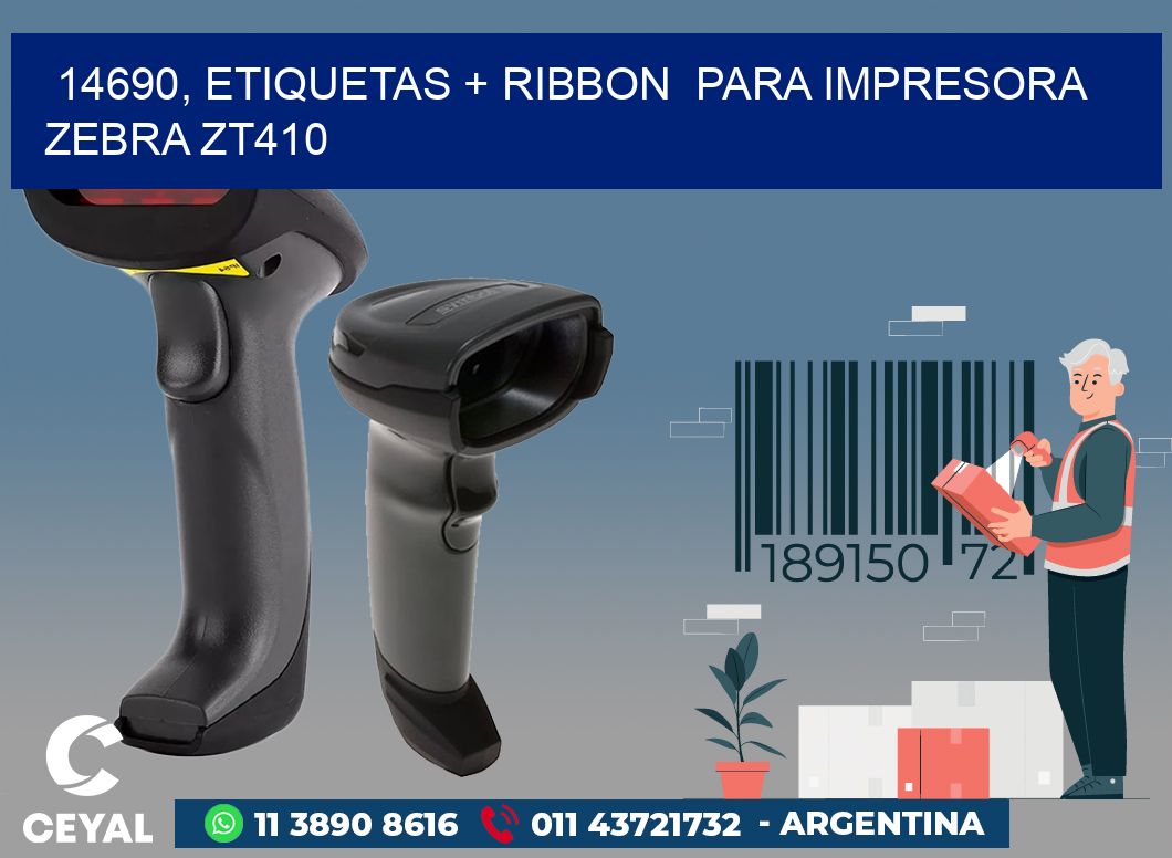 14690, etiquetas + ribbon para impresora zebra ZT410