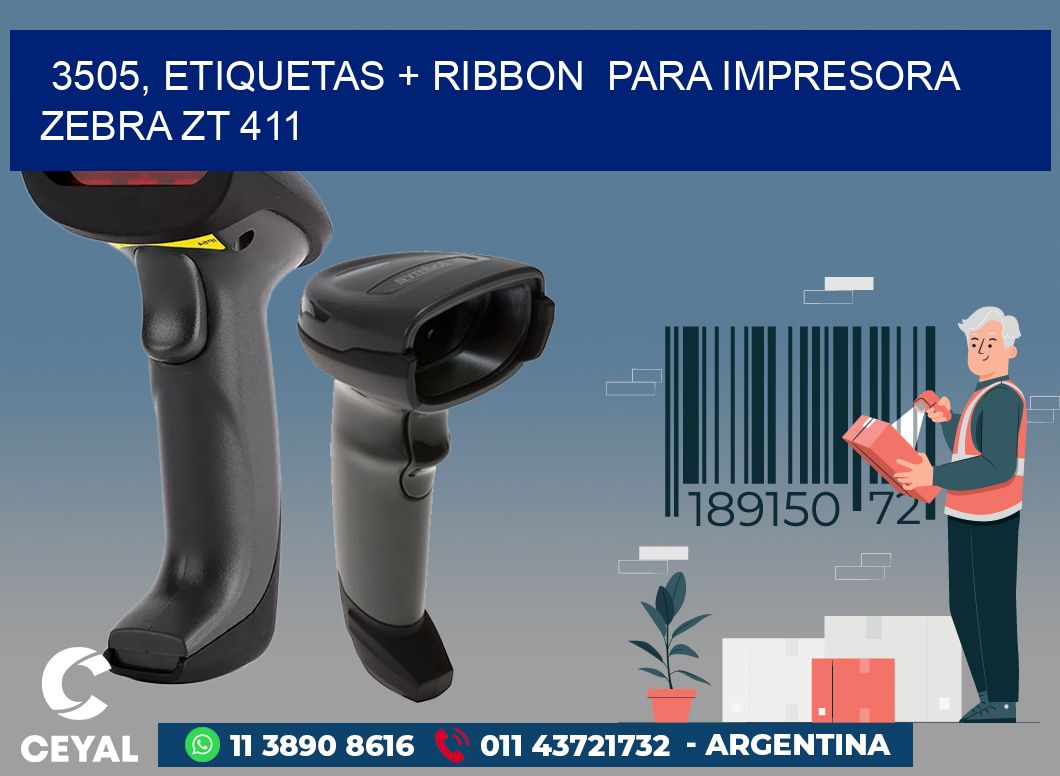3505, etiquetas + ribbon  para impresora zebra ZT 411