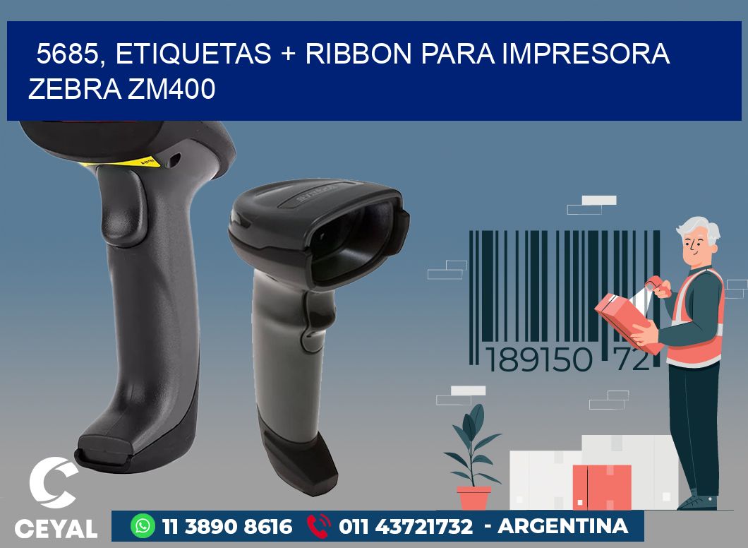 5685, etiquetas + ribbon para impresora zebra ZM400