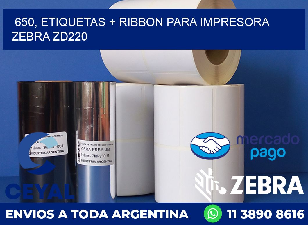 650, etiquetas + ribbon para impresora zebra zd220