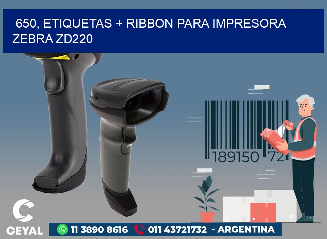 650, etiquetas + ribbon para impresora zebra zd220