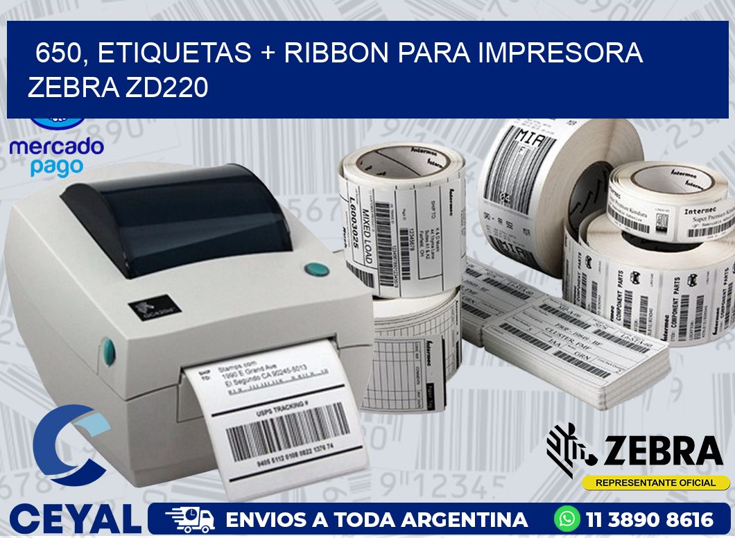 650, etiquetas + ribbon para impresora zebra zd220