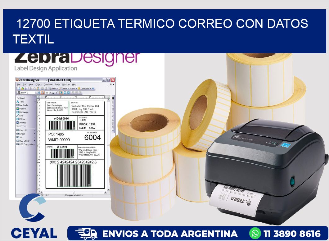 12700 ETIQUETA TERMICO CORREO CON DATOS TEXTIL