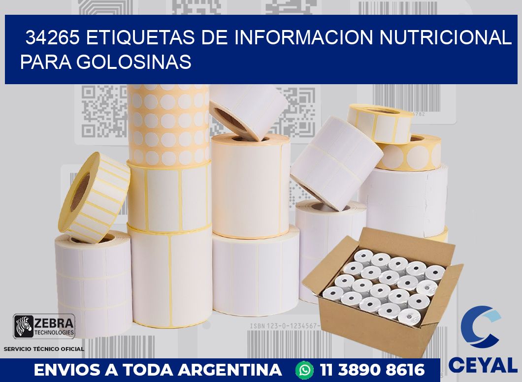 34265 ETIQUETAS DE INFORMACION NUTRICIONAL PARA GOLOSINAS
